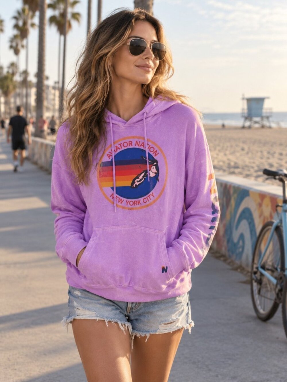 Aviator Nation Hoodie Distressed Purple Pullover Venice CA Sz Xs